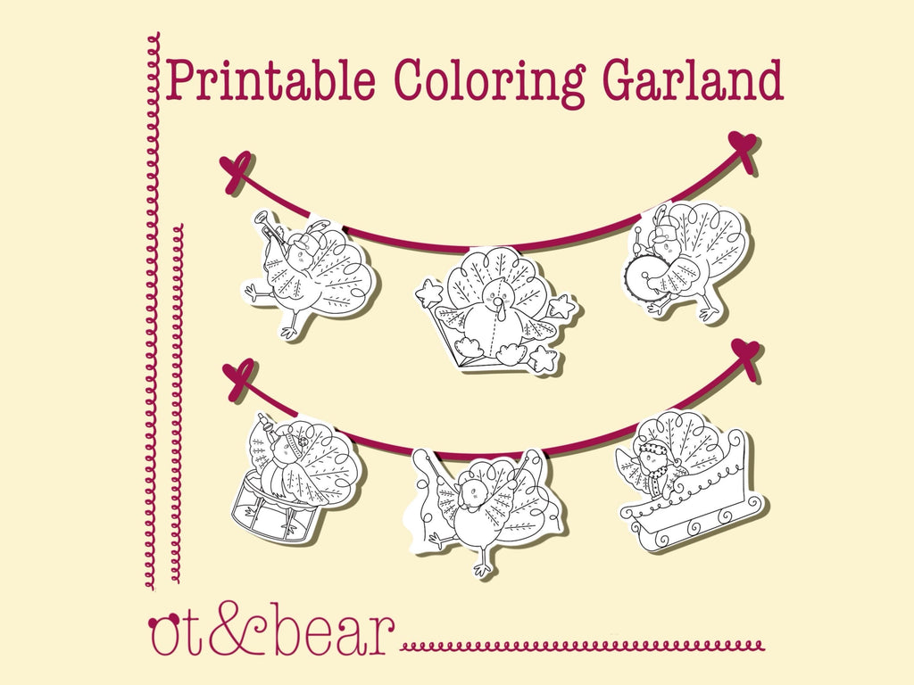 Turkey Parade Printable Coloring Garland