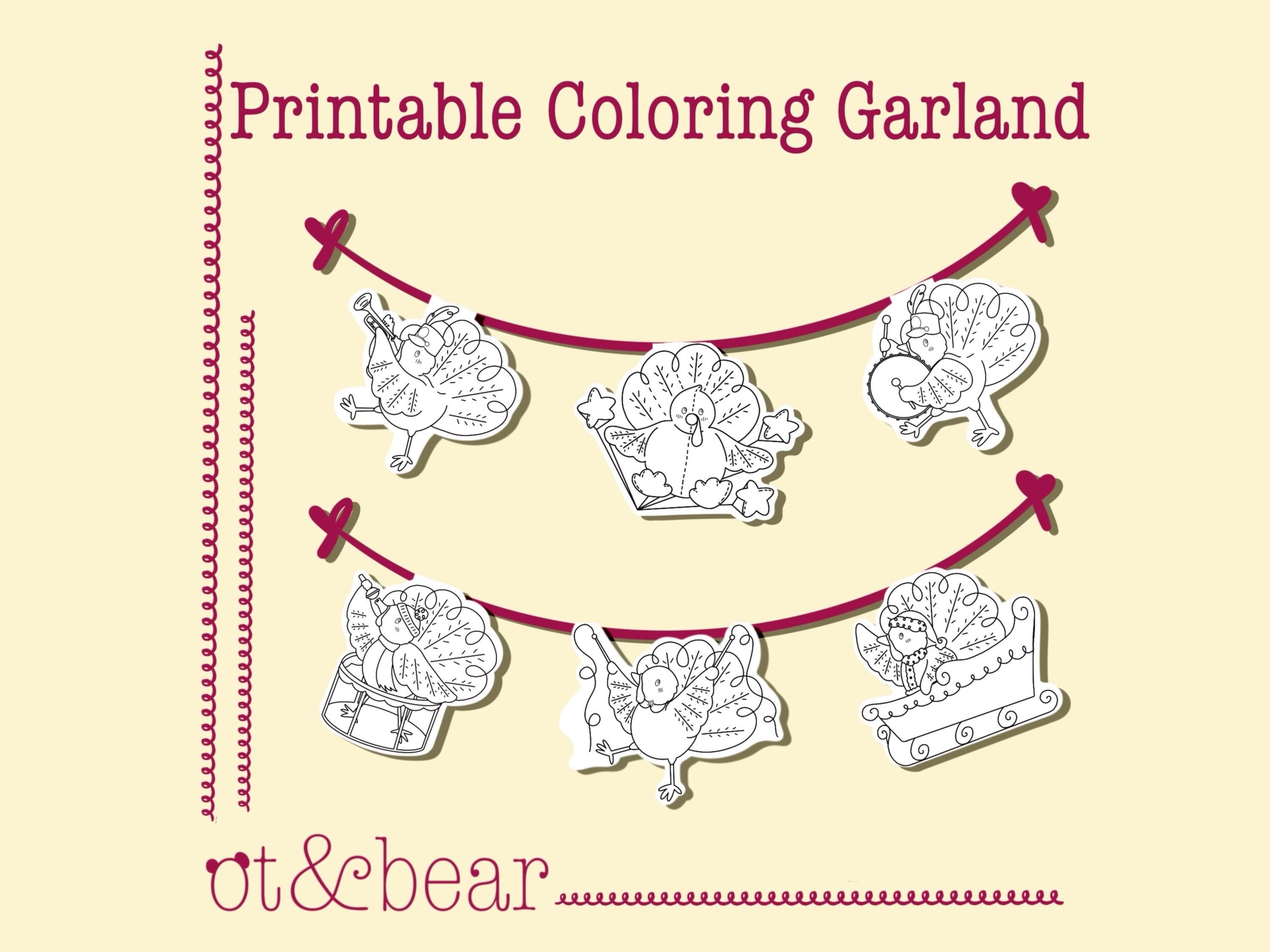 Turkey Parade Printable Coloring Garland